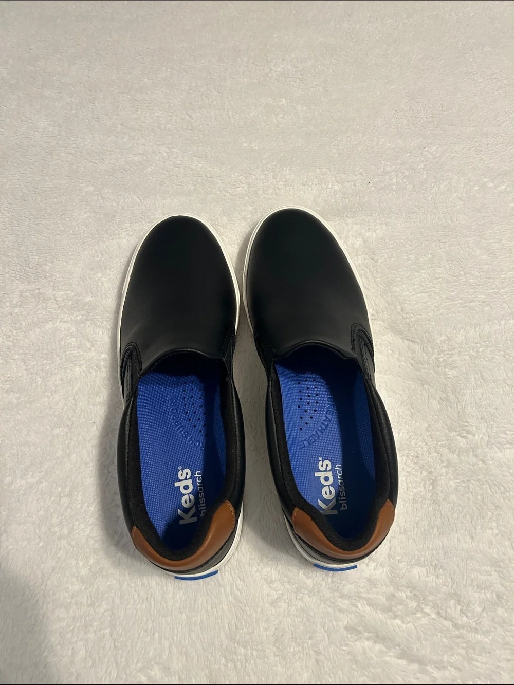 Keds woman Black Slip-On Leather Loafers with Brown Heel Accent. Size 7.5 M - Picture 6 of 12